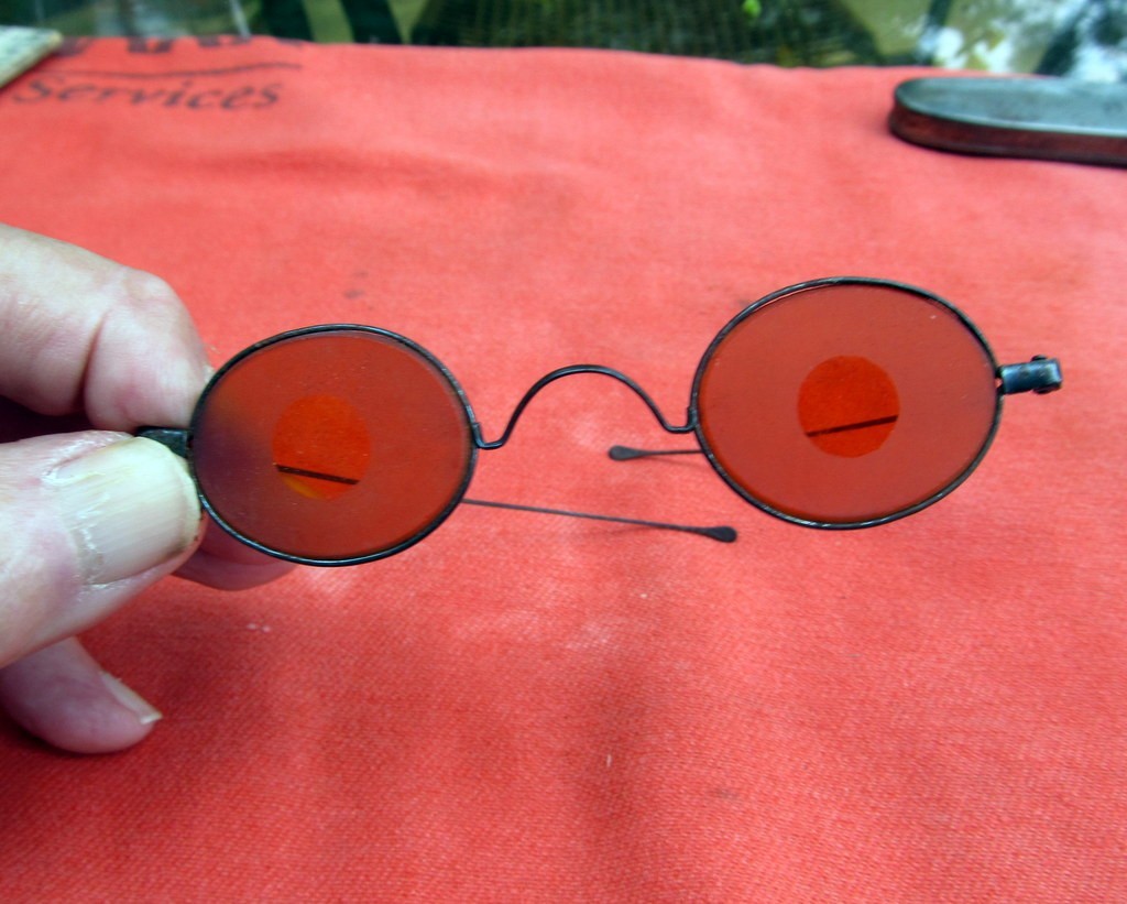 Frosted Amber Civil War Sharpshooter Glasses w/ Case Frosted Lens Wire Rims