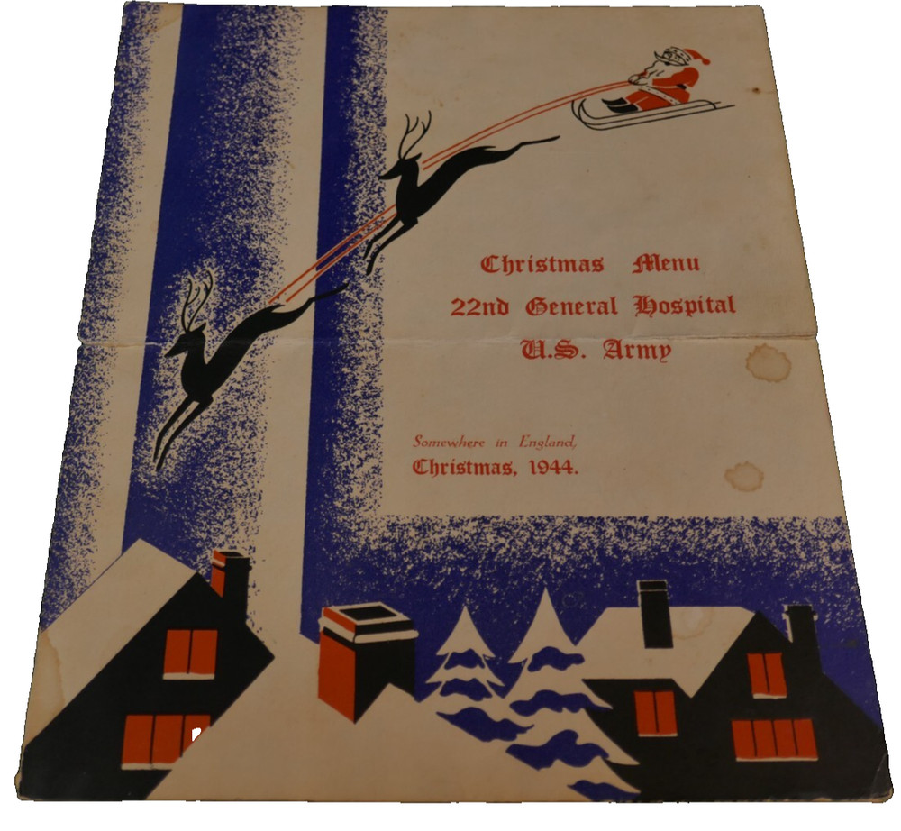WWII US Army Medical Corps 22nd General Hospital Christmas 1944 Menu - England