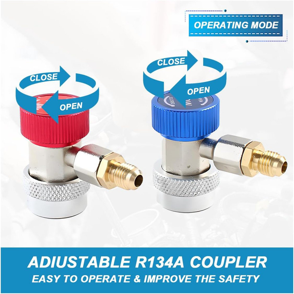 R134A A/C Refrigerant Quick Coupler Adapter Set, Adjustable High & Low Pressure