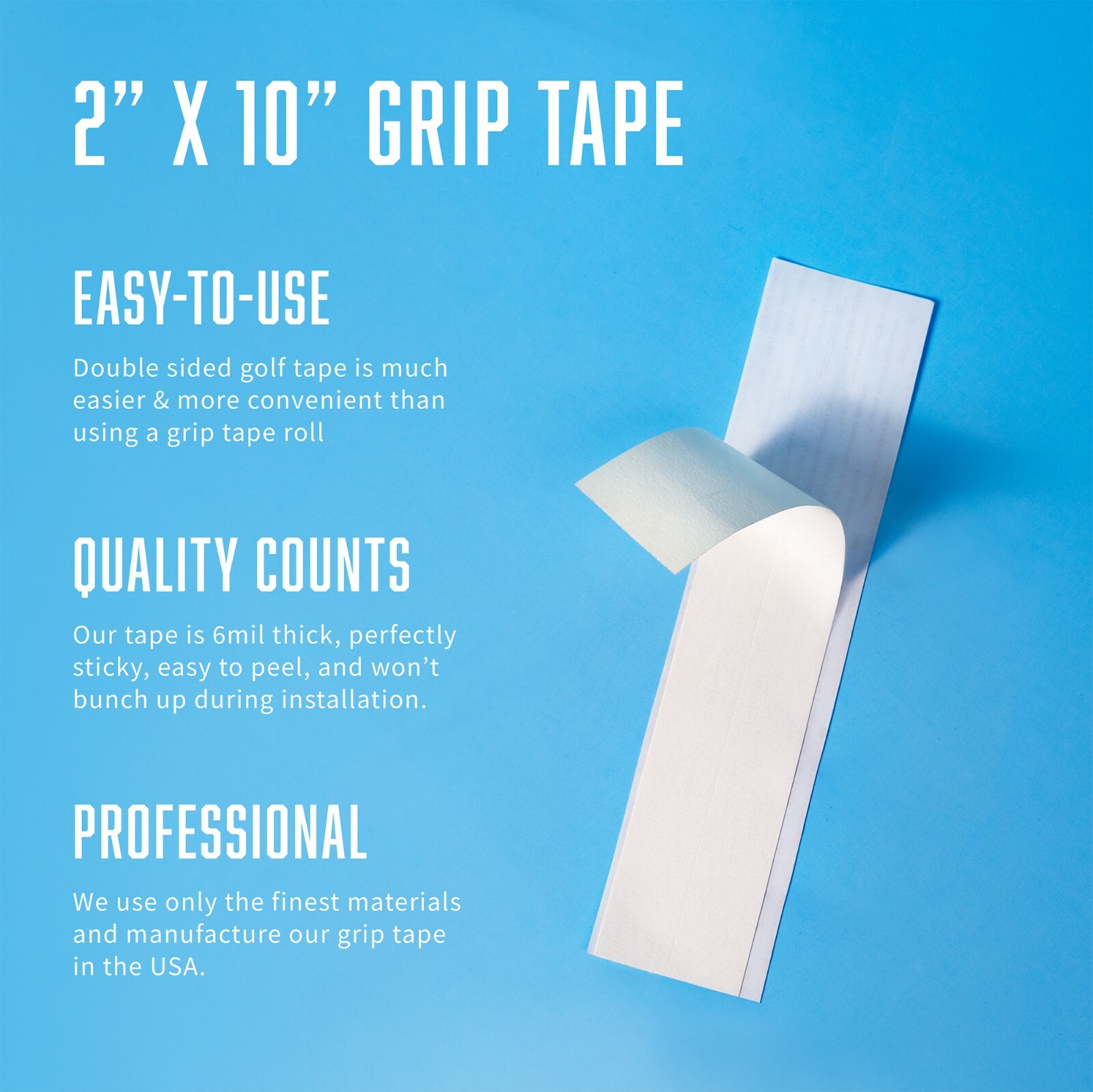 15 Golf Grip Tape Strips Double Sided 2" x 10" Premium Easy Peel Made in USA!