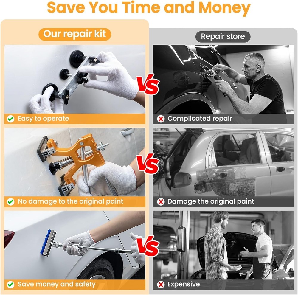 Dent Puller, 134PCS Paintless Dent Removal Kit – Car Dent Puller Kit with Slide