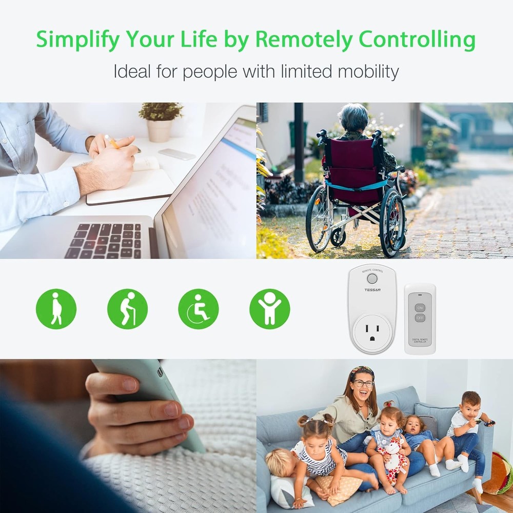 1 Remote Control Outlet, Wireless Plug Switch for Lights, 1200W, 100ft RF Range