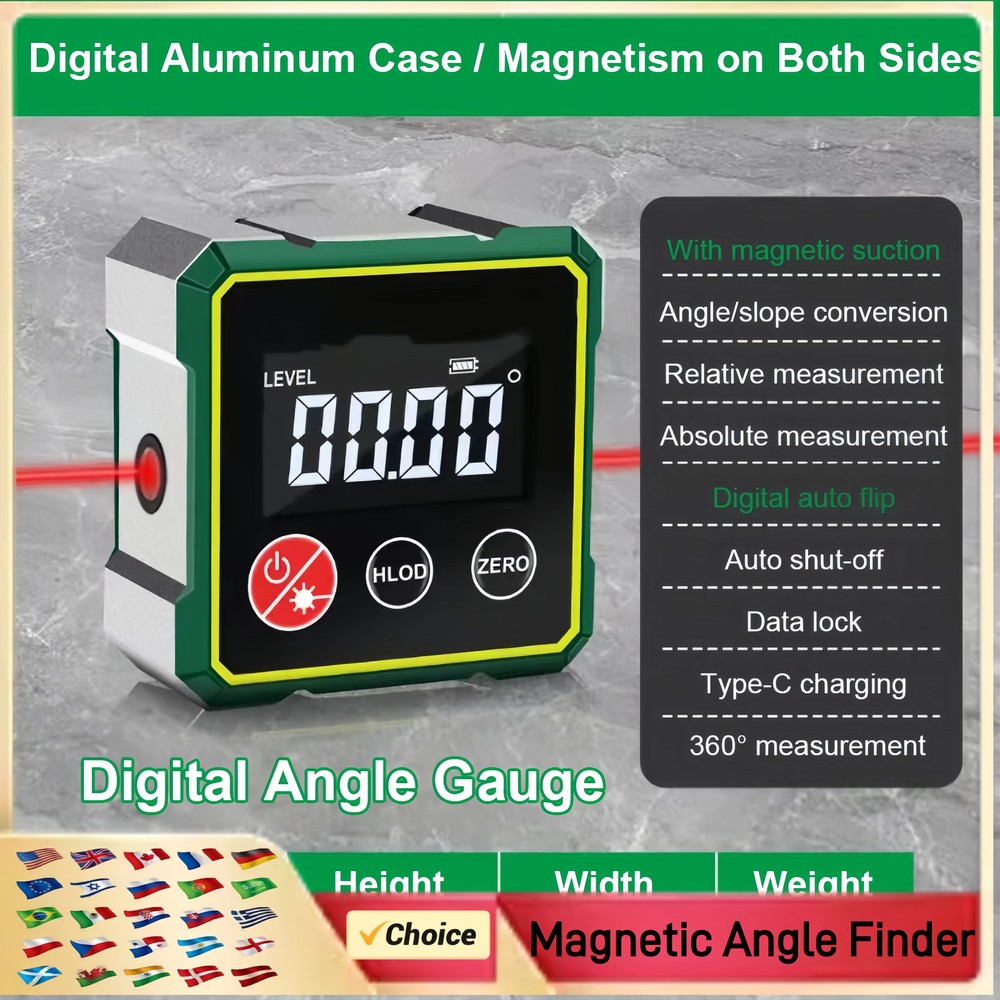 Magnetic Digital Angle Finder with LCD Backlight Electronic Laser Gauge...