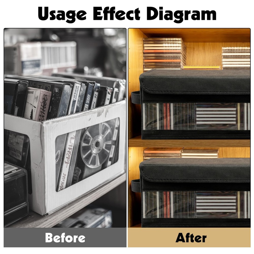 2 Pack CD Storage Box Case Holder w/ Handles and Lid, Stackable CD Organizer Box