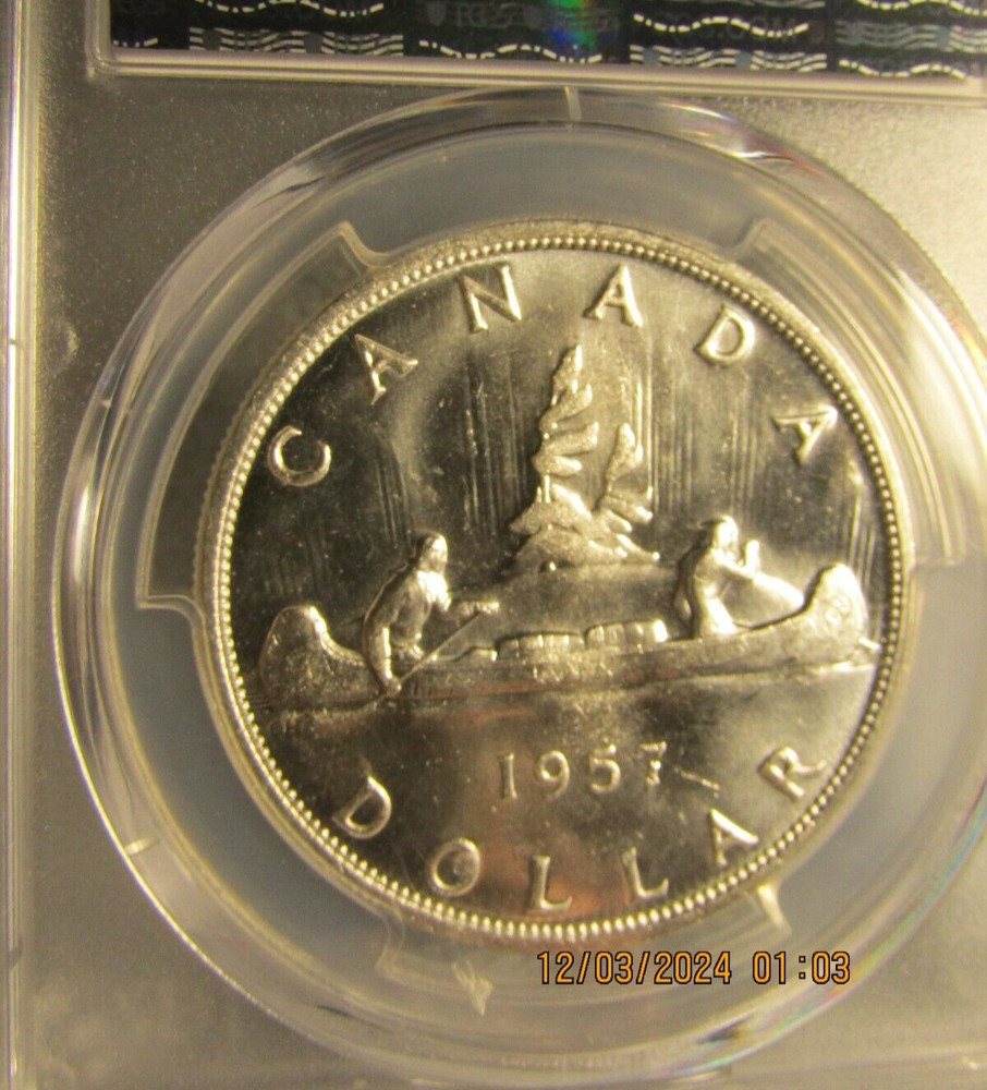 1957 CANADA SILVER $1 DOLLAR...PCGS MS-63..GOLD SHIELD