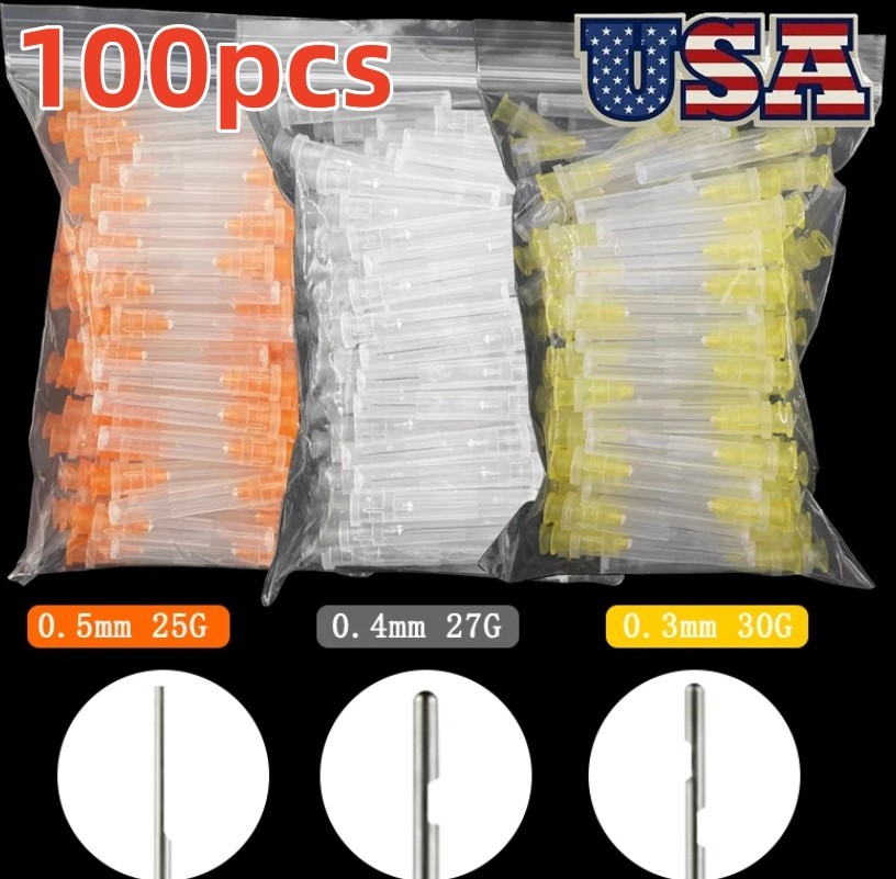 100pcs/Pack Dental Endo Irrigation Needle Syringe Tips Disposable 25G/27G/30G