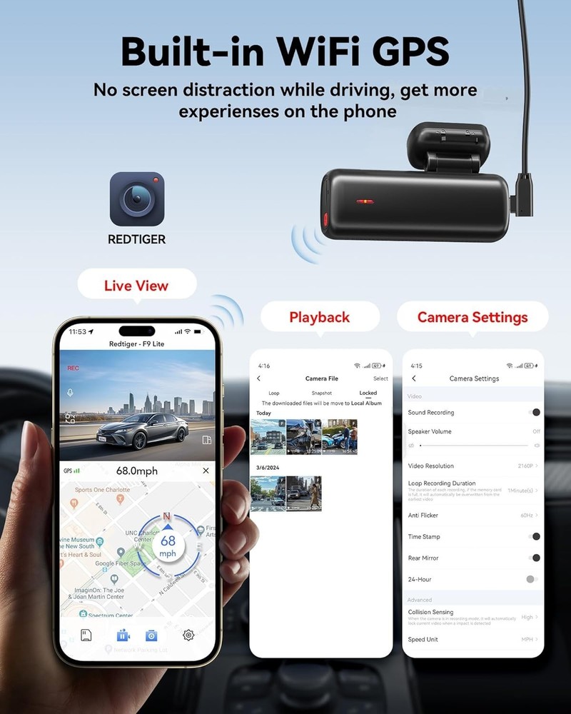 F9 Lite 4K Dash Cam - Ultimate Safety Features with WiFi & GPS - Compact Design