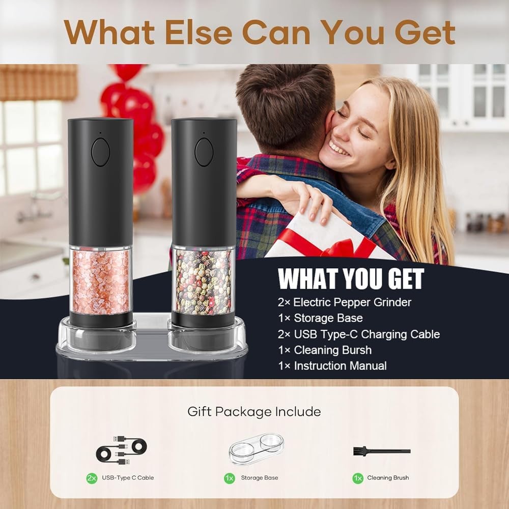 Electric Salt Pepper Grinder Set with Storage Base Automatic Mill Grinder 2Pack