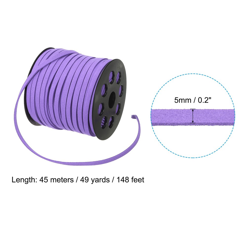 Suede Lanyard String with Roll Spool 5 mm 50 Yard, Flat Microfiber Cord, Purple