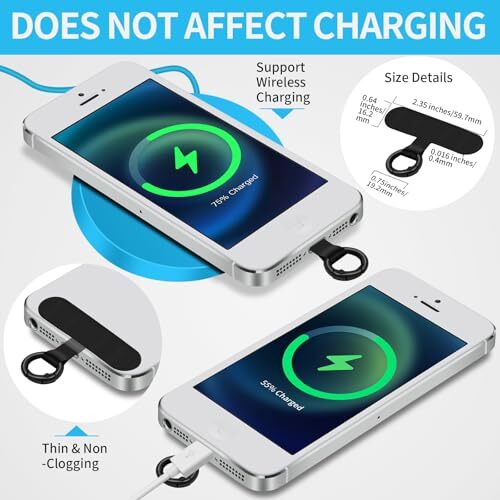 Phone Tether Tab, 2 Pack Cell Phone Lanyard Patch Without Adhesive, Phone Black
