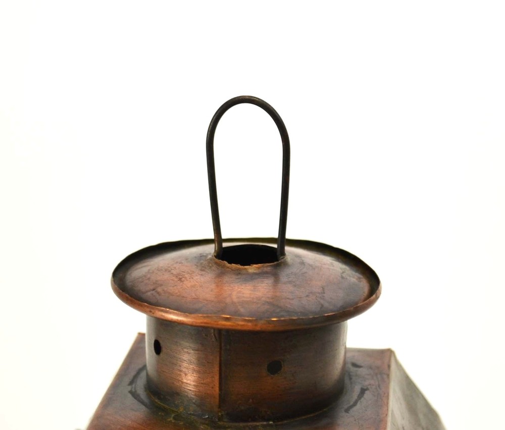 Tin Lantern Hearts Pattern, Copperized Tin- 5 x 5 x 11H