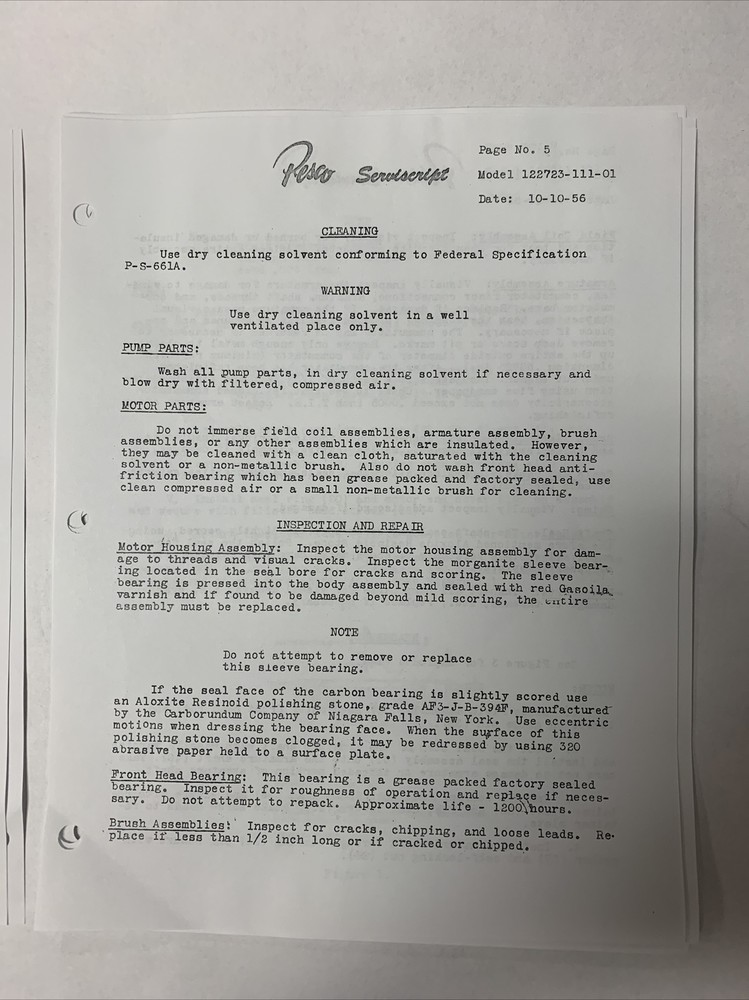 Pesco Servicescript Model 122723-111-01 Dated 10-10-56 - Copy