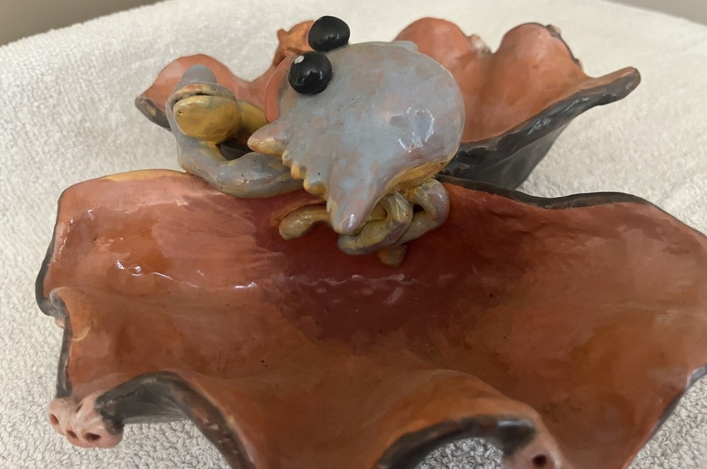 Handmade 2 Section Beach Theme Crab Display Serving Dish 10” wide