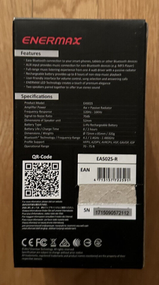 New Enermax EAS02S Audio Wireless Bluetooth Speaker Red