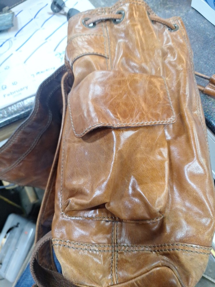 Vtg Leather Fossil Back Pack