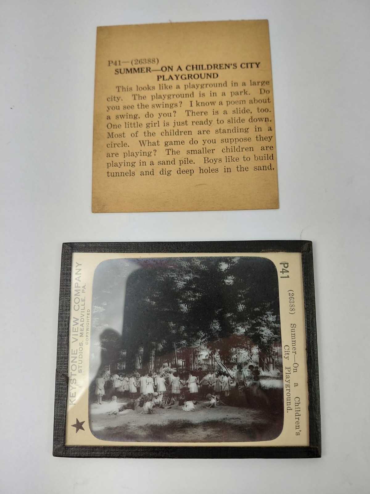 Magic Lantern Glass Slide Photo Keystone P41 Summer On Childrens City Playground