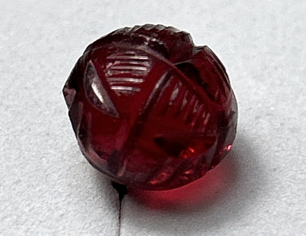Victorian Czech Red Glass Sewing Button Spherical Linear Design