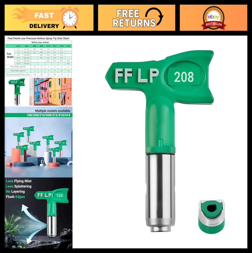 Low Pressure Airless Spray Tip 4-6in Pattern, 7/8in Thread for Paint Sprayers