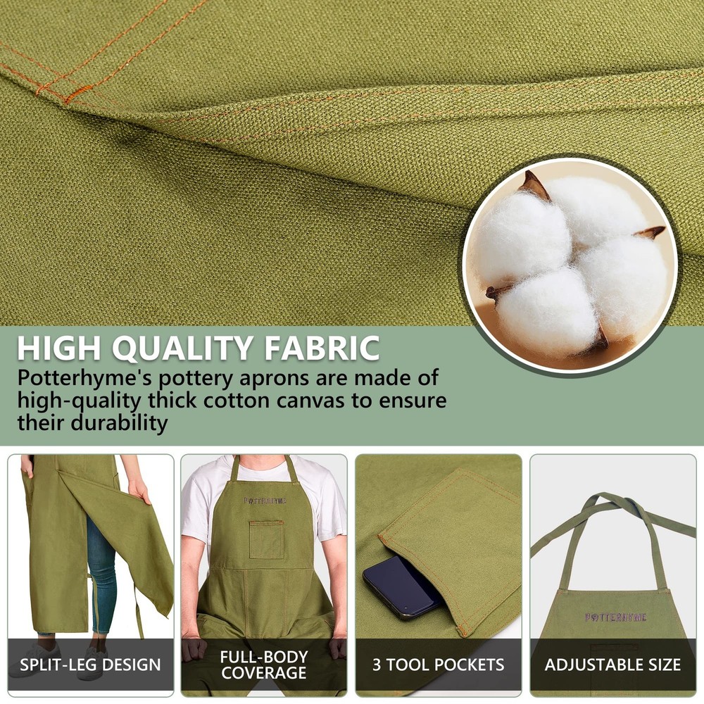 Full Coverage Pottery Apron Split Leg - 100% Cotton Canvas Potter's & Ceramic...