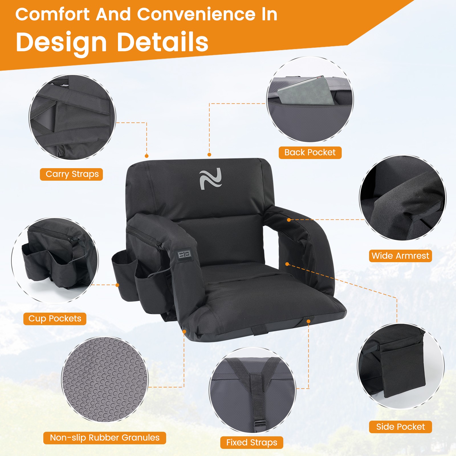 NAIZEA Heated Stadium Seat with Back Support, Sofa Style 5" Thick Bleacher Chair