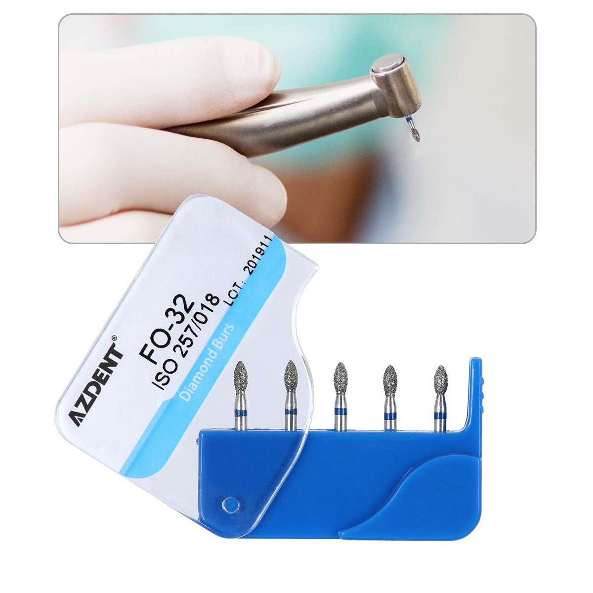 100Pcs AZDENT Dental Diamond Burs Kit for High Speed Handpiece Medium FG 1.6MM