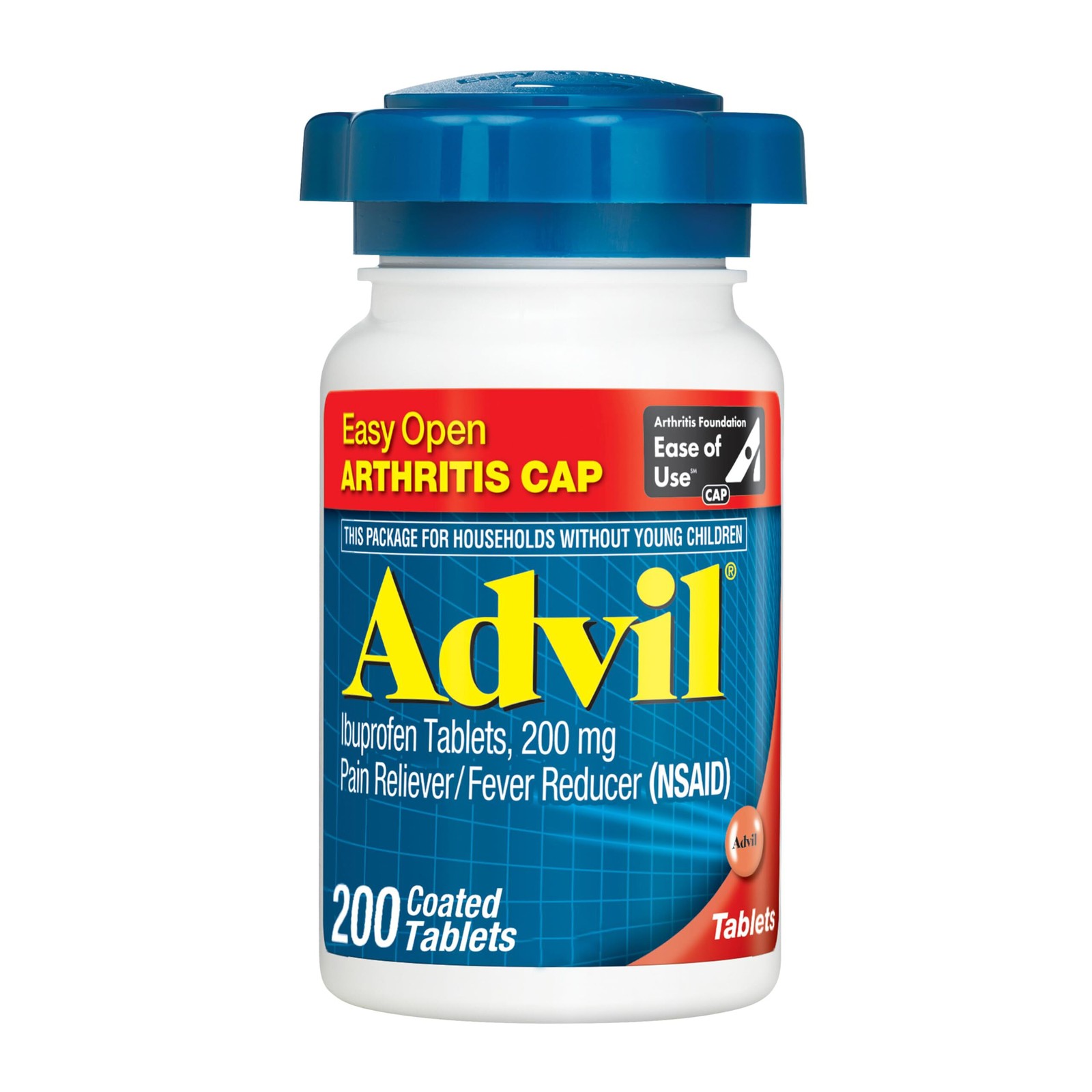3-Advil Pain Reliever and Fever Reducer 200mg Easy Open Cap - 200 ct EXP 6/2026