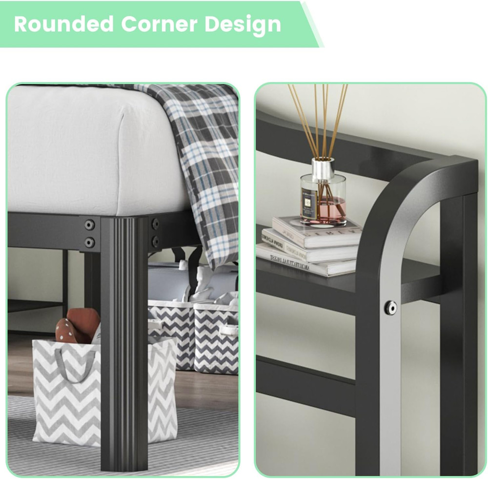 Twin Size Bed Frame with Storage Headboard & Star Projector, Easy Assembly
