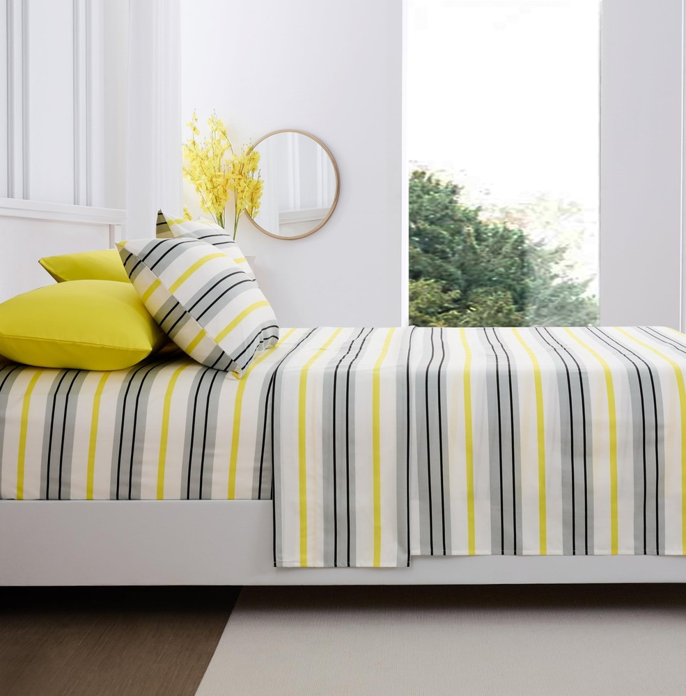 Queen Size Bed Sheets Set Deep Pockets - 6PC Striped Ultra Soft Microfiber Be...