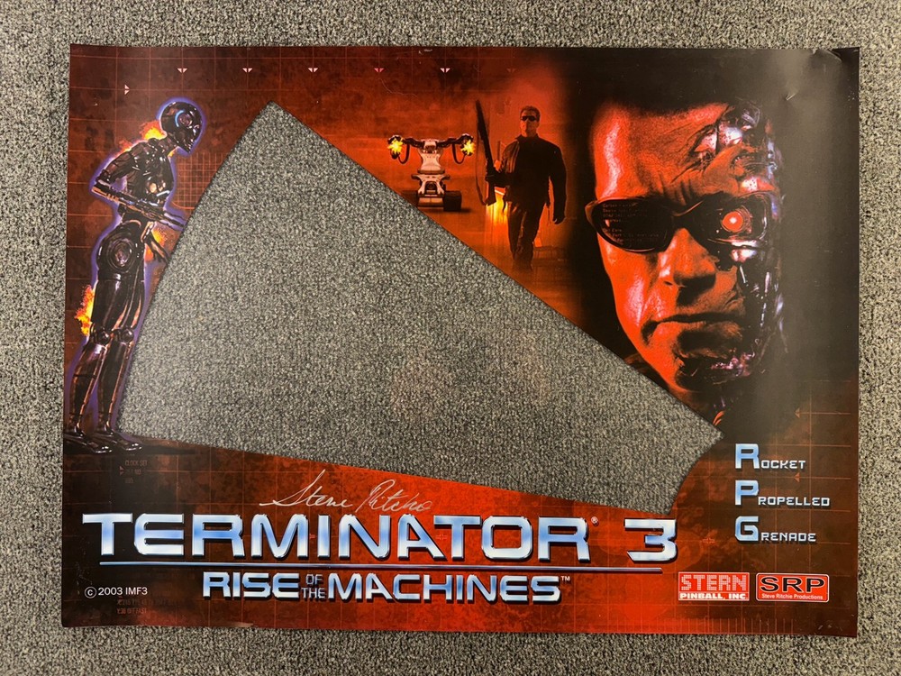 Stern Terminator 3 Pinball Machine Backglass Translite ORIGINAL SIGNED RITCHIE