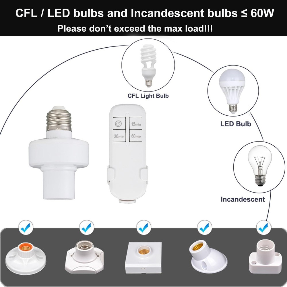 Remote Control Light Sockets,Wireless Light Switch kit with Timer,15/30/60min...