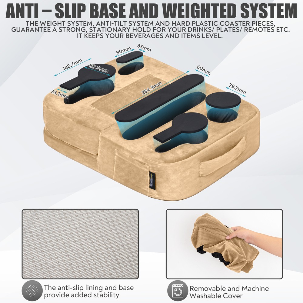 TabCouchCaddy - Couch Cup Holder Tray & Tablet Pillow Stand - Bed, Couch Caddy