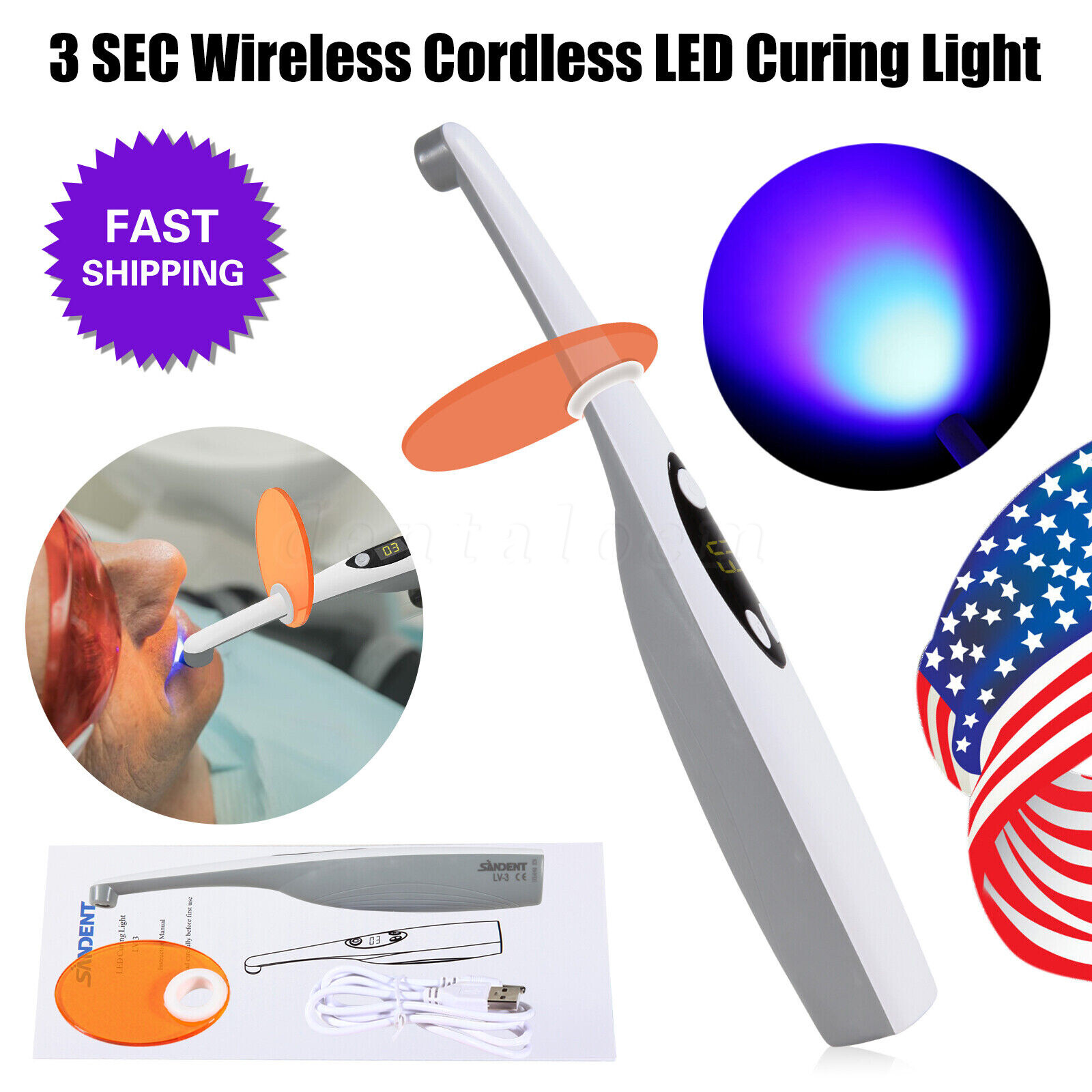 Dental Alto Voltaje LED Luz Curado Lampara 3S Curing Light Lamp Fit WOODPECKER