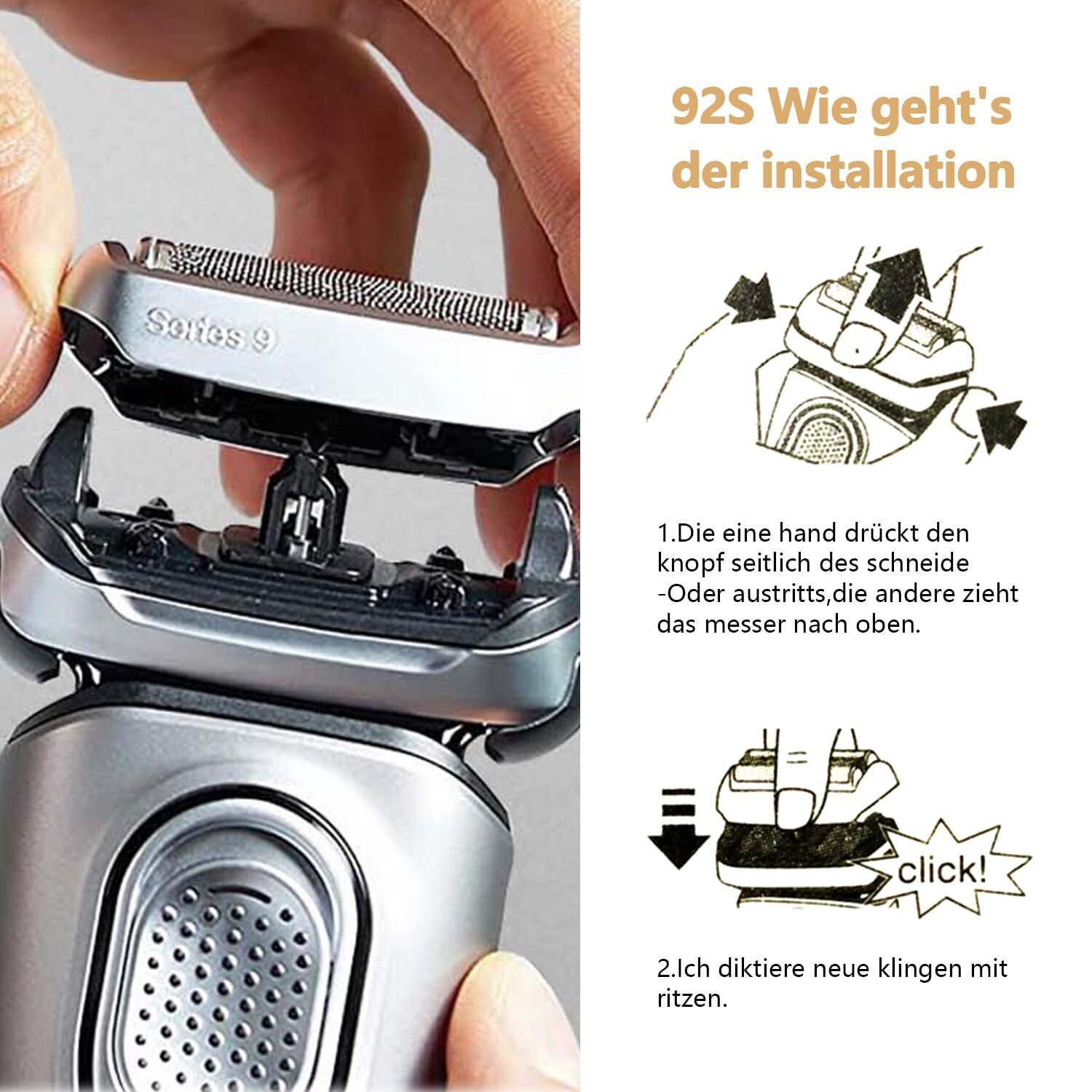 92S Replacement Shaver Foil Head Cutter for Braun series 9 Razors 9376cc 9385cc