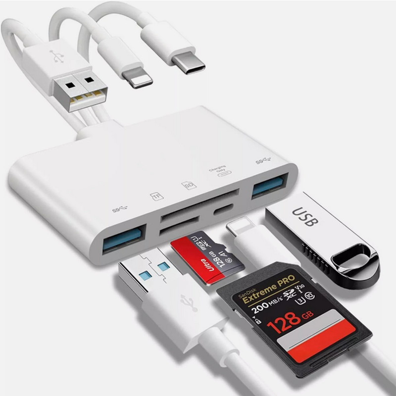 5 in 1 Memory Card Reader USB 3.0 OTG Adapter SD Card Reader For iPhone/iPad/PC