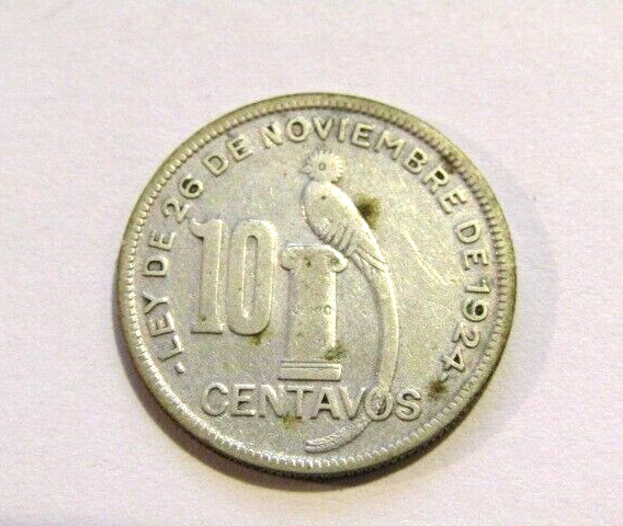 Guatemala 1936 10 Centavos Silver Coin