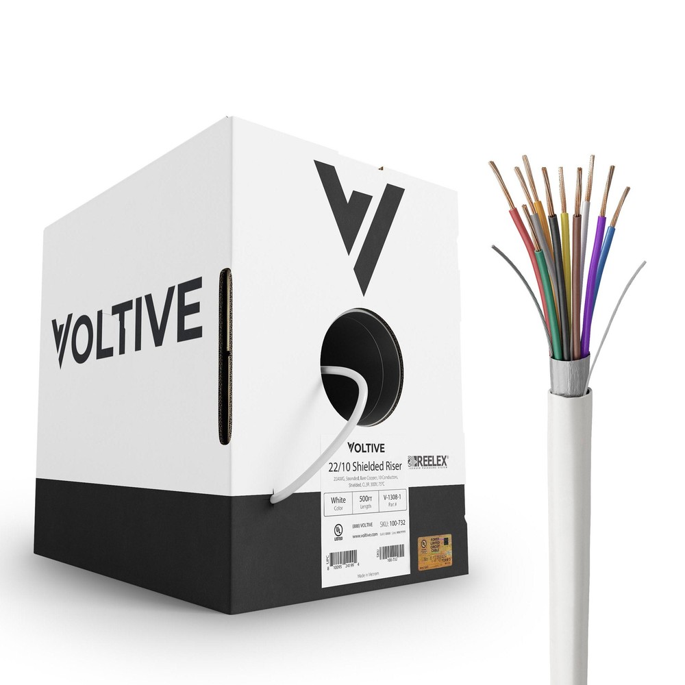 Voltive 22/10 Shielded Low Voltage Wire, Riser CL3R, White, 500ft