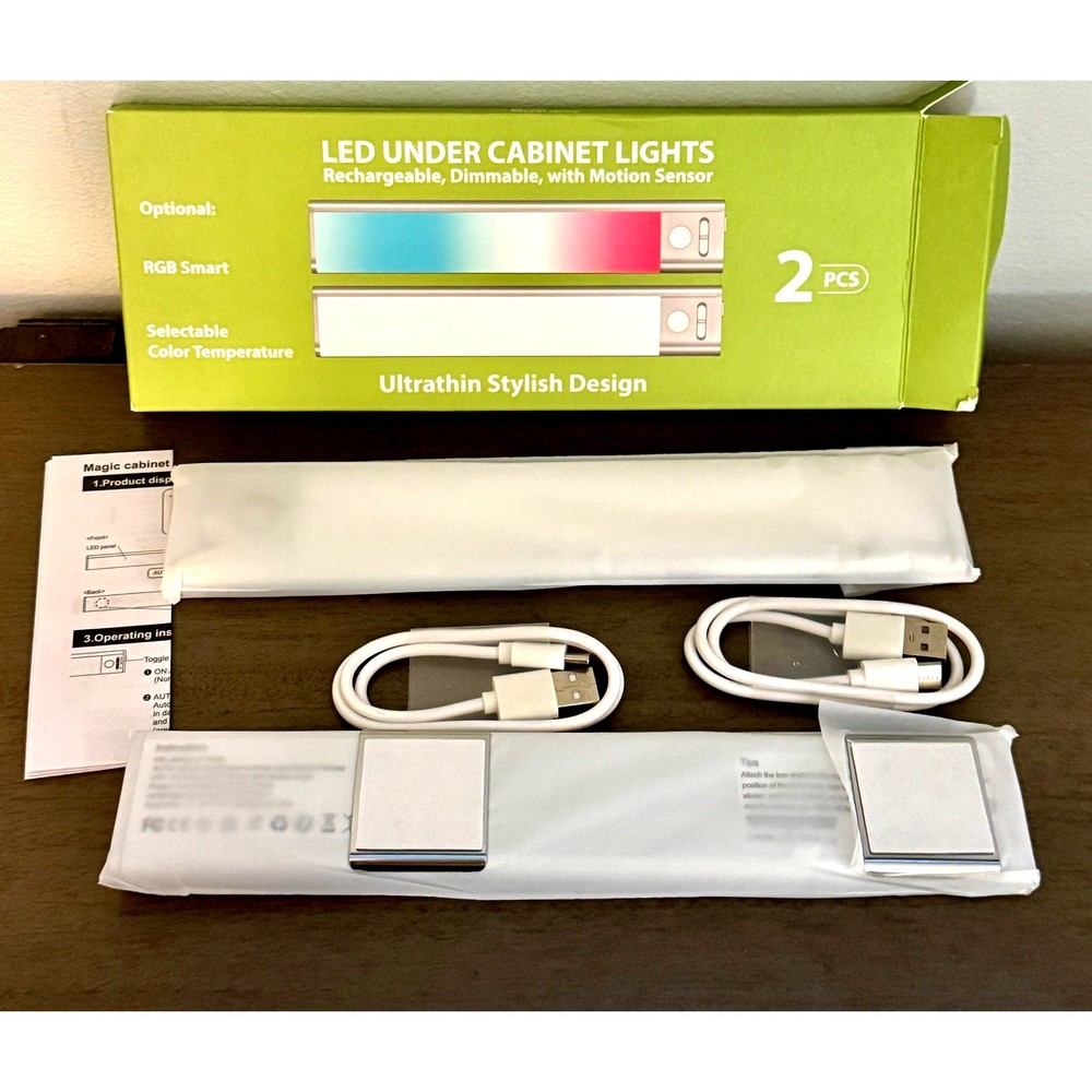New LED Cabinet Lights 2pcs – Rechargeable, Dimmable, Motion Sensor, Slim Design