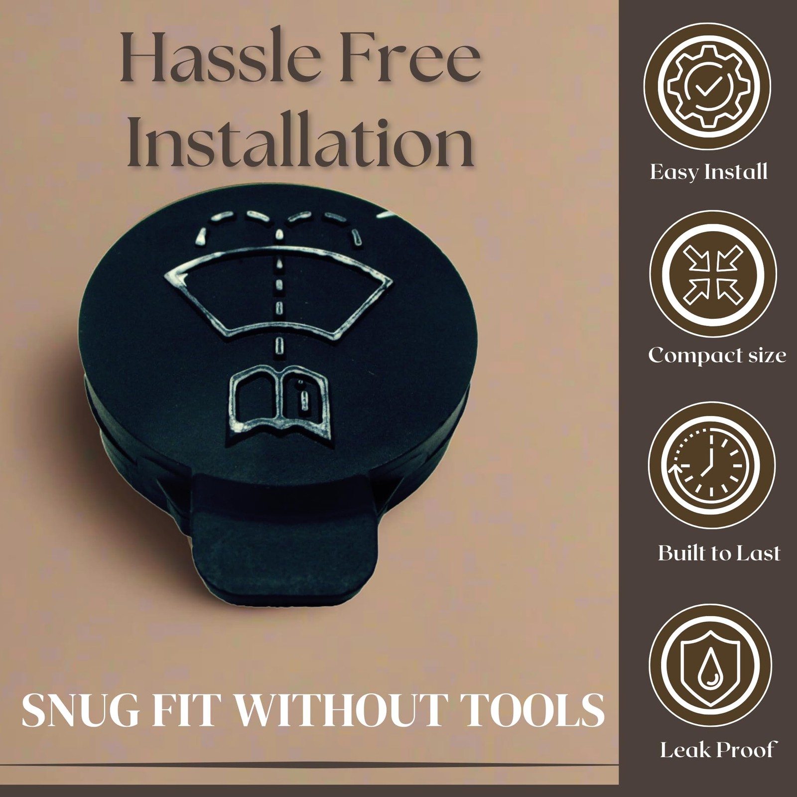 Windshield Wiper Fluid Cap - OEM Replacement Washer Reservoir Black