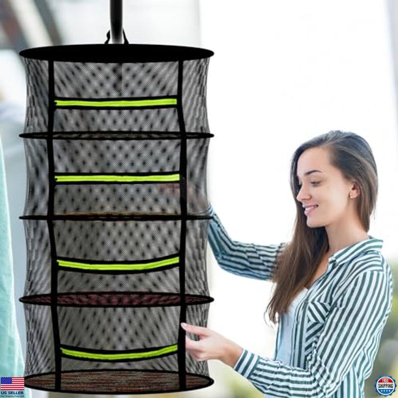 6-Layer Herb Drying Rack with Mesh, Green Zipper & Pruning Shears - Versatile
