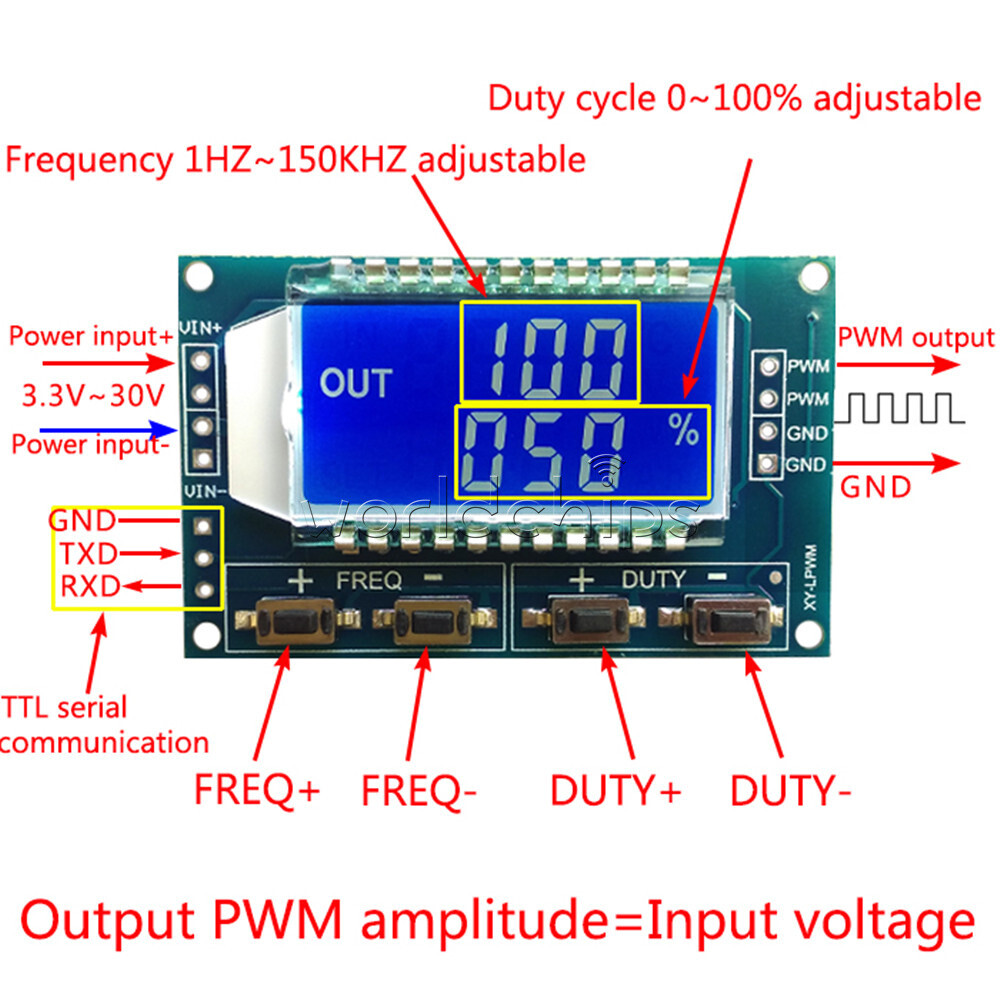 PWM Pulse Frequency Duty Cycle Adjustable Module Signal Generator LCD Display