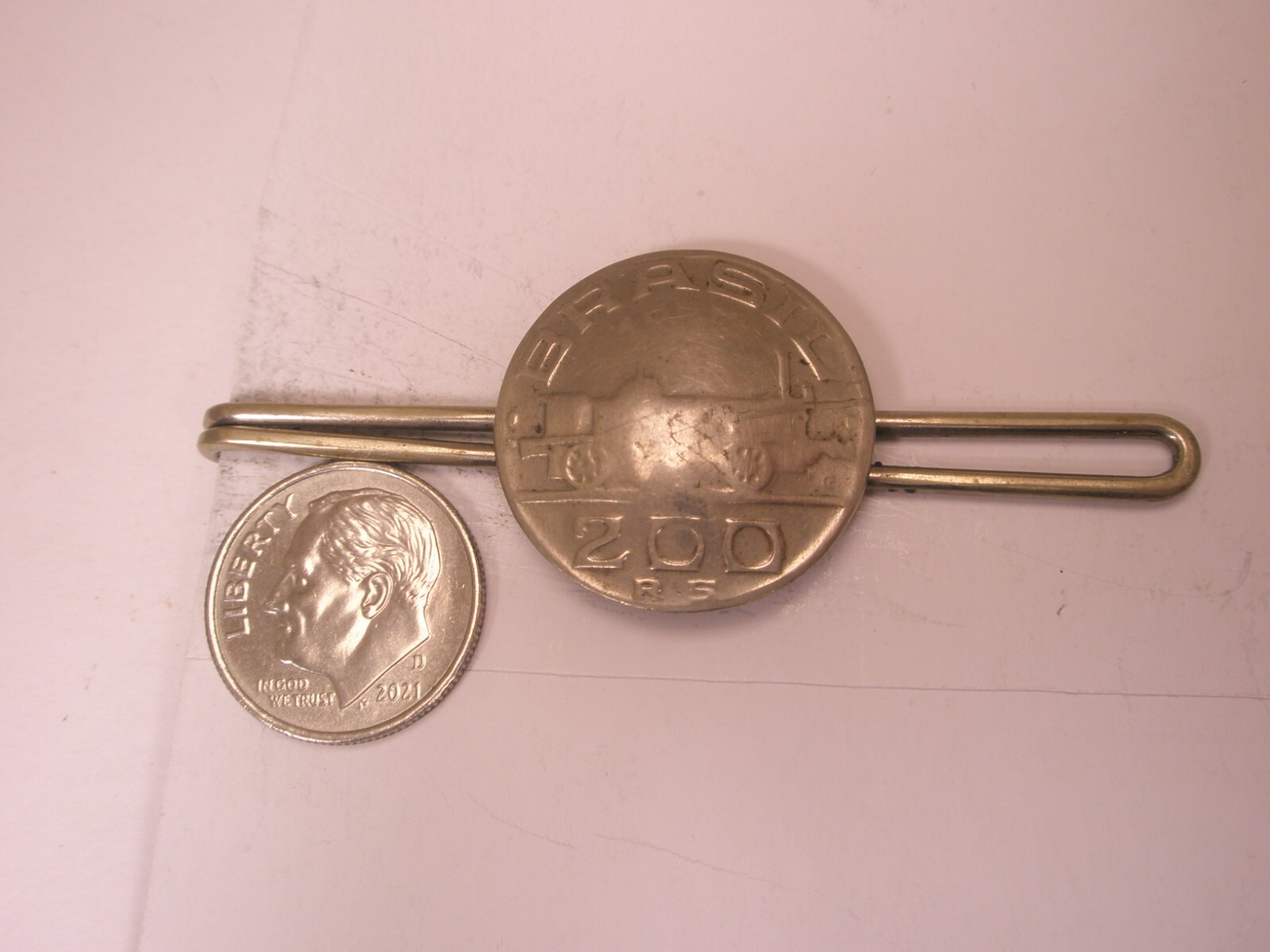 Brasil Brazil 200 Reis Coin Vintage Tie Bar Clip