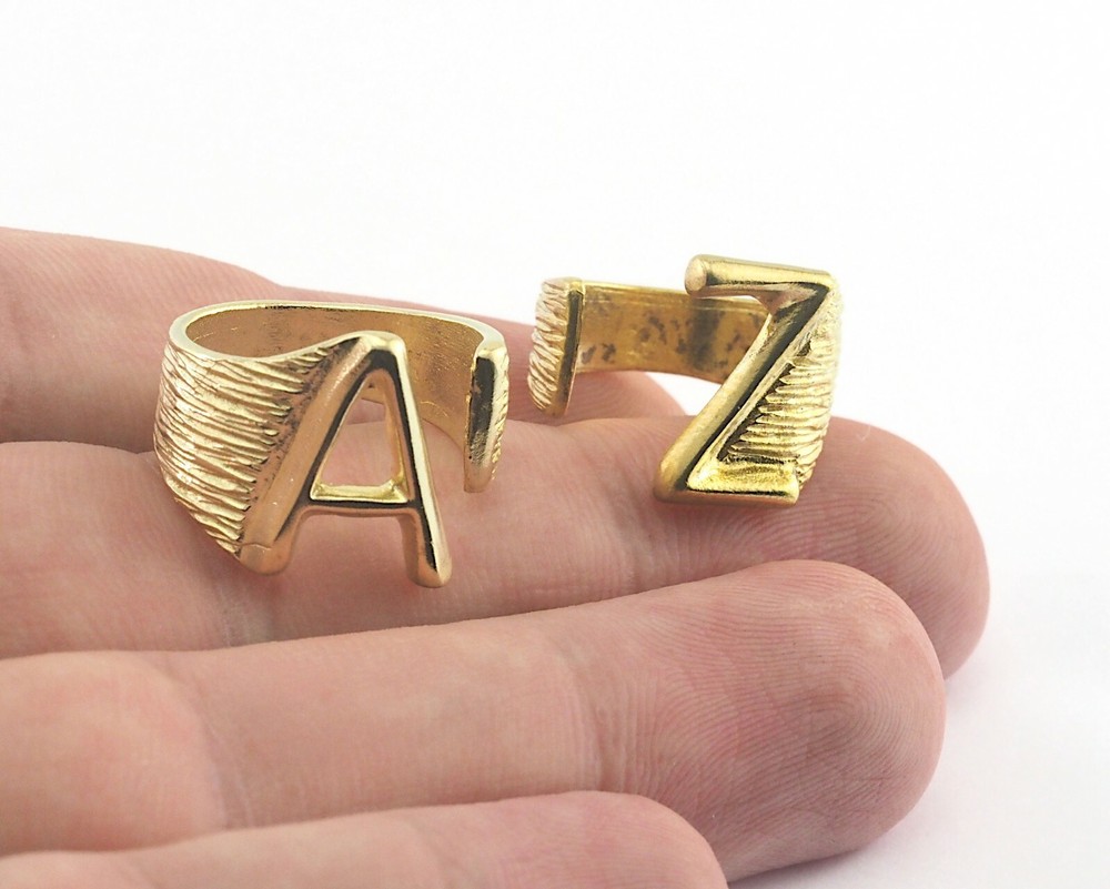 First Letter Ring Initial Name Raw Brass Adjustable 4US - 9US Statement Ring