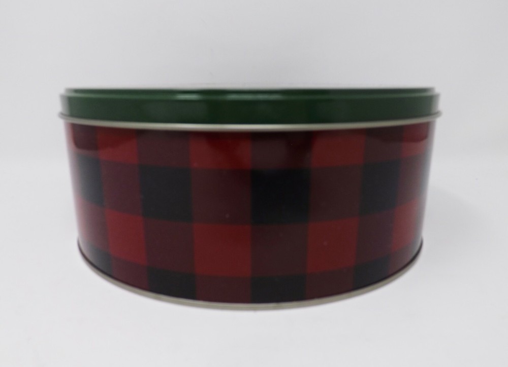 Trees & Deer Plaid Round Tin