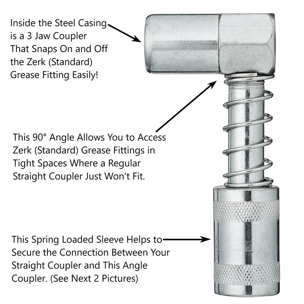 Grease Nozzle Grease Gun- Accessory 90 Degree Grease Coupler Adapter