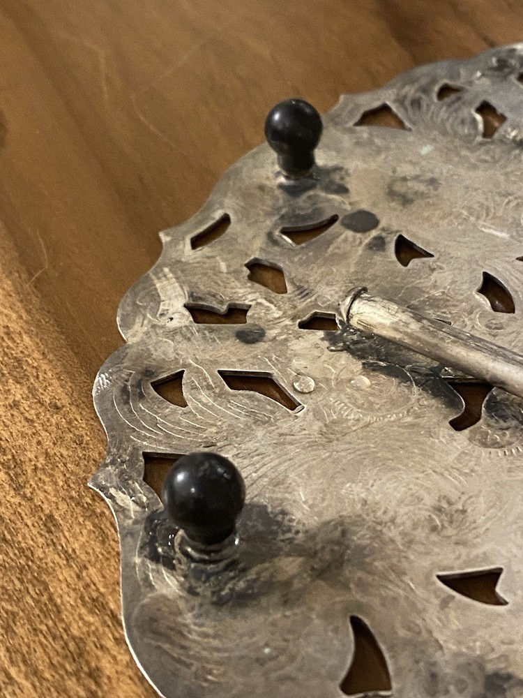 VTG Trivet Ornate Carved Floral Footed Oval Expandable Silver Plate Metal