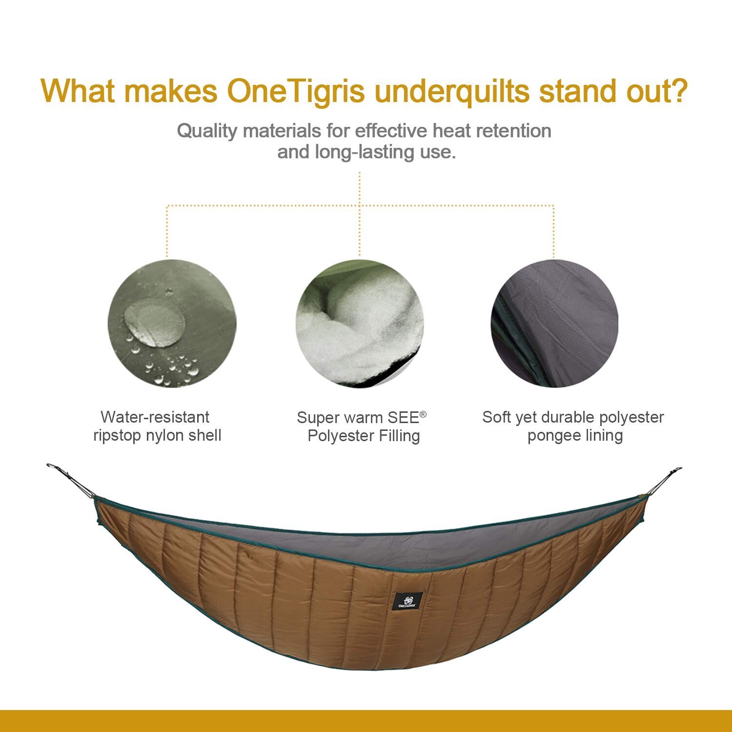 OneTigris Hideout Hammock Underquilt, Full Length Lightweight 4 Season Hammoc...