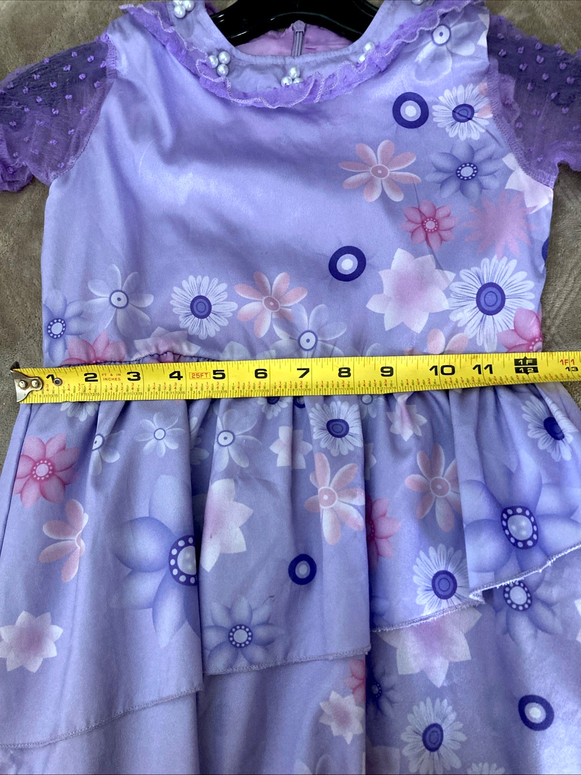 Party Dress Girls Floral Purple Lace Layered Embellished Pearls Size 6/7
