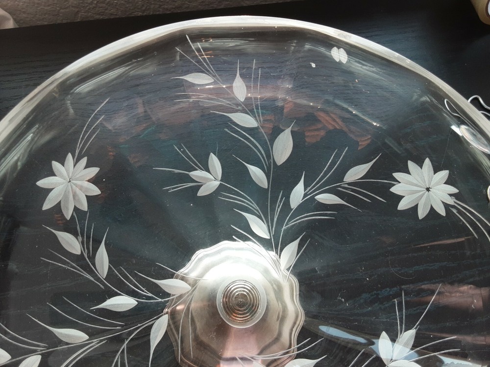 Embossed Glass & Silver 800 Base Serving Dish Bowl . Antique.
