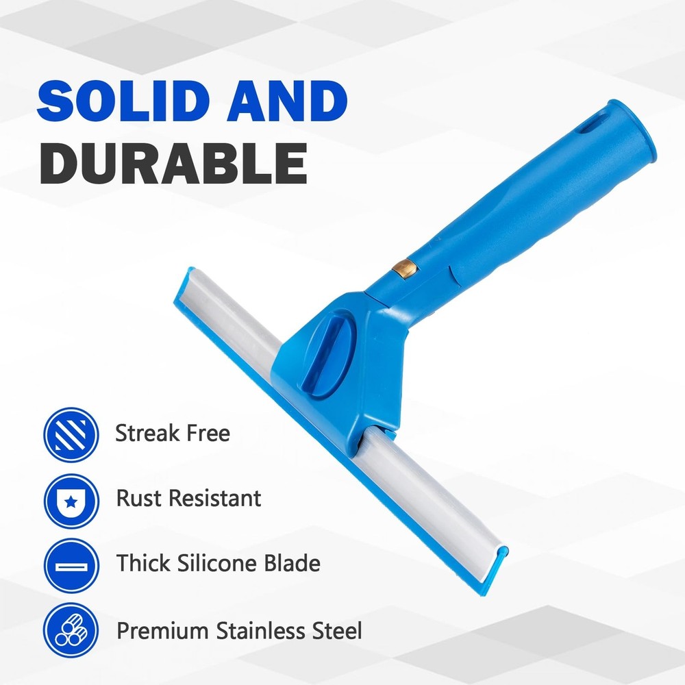 Multi-Purpose 13.5" Window Squeegee with 7" Handle, Rotating Window Cleaner f...