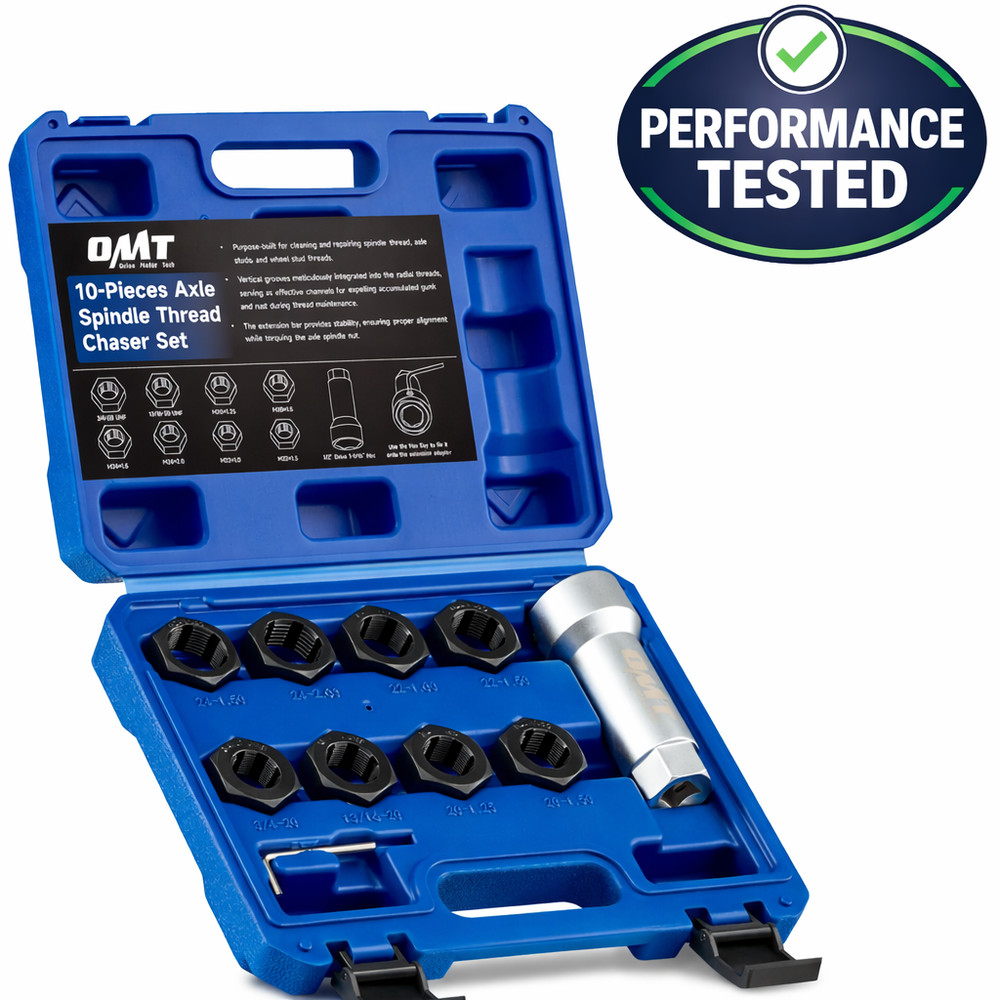 Axle Spindle Thread Repair Kit 10Pc Axle Nut Rethreader Tool Set w/ Case